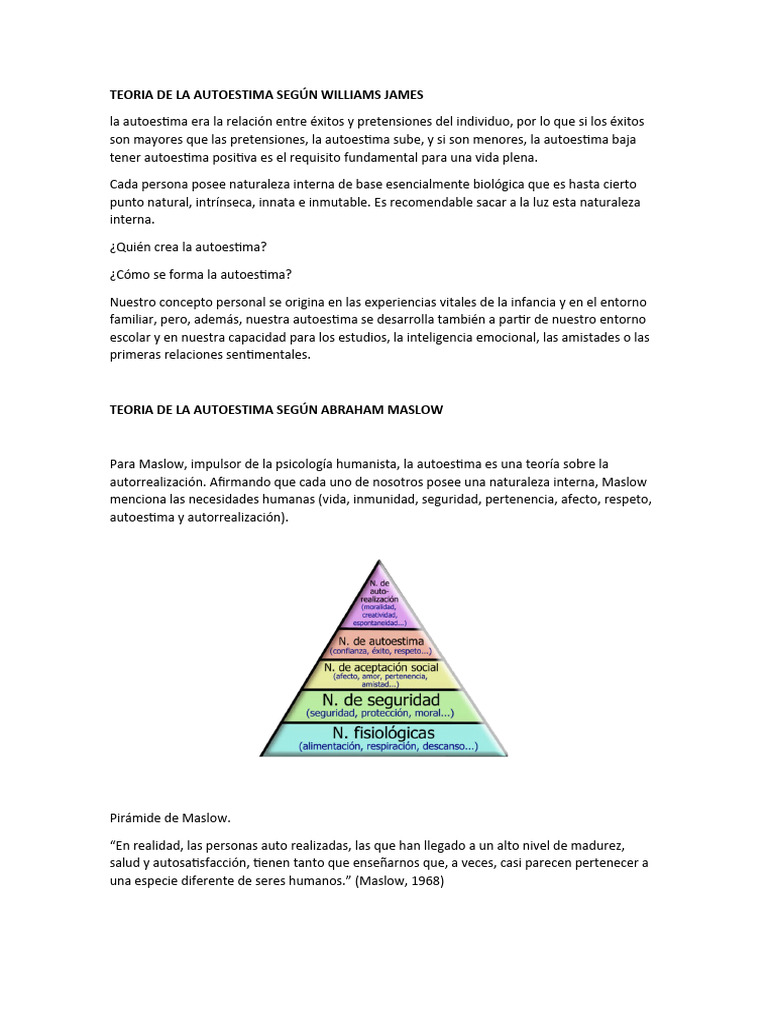 Teoría de la Autoestima de William James | PDF | Autoestima | Conceptos ...