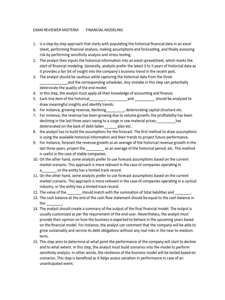 Financial Modeling Exam Review Guide | PDF | Discounted Cash Flow ...
