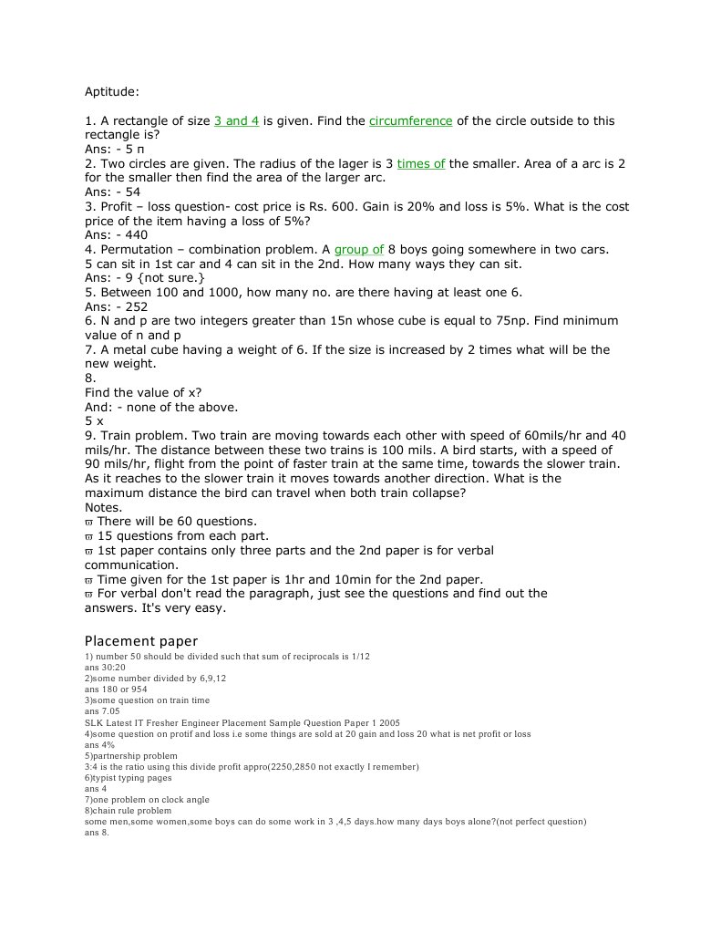 SLK Software Aptitude Test Guide | PDF