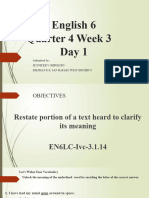 English 6 Quarter 4 Week 3 Day 1: Submitted By: Jennifer V. Hipolito Diliman E/S, San Rafael West District