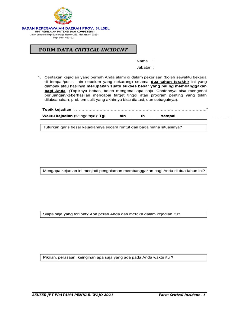 Formulir Pengalaman Kerja Kritis | PDF | Teknologi & Rekayasa