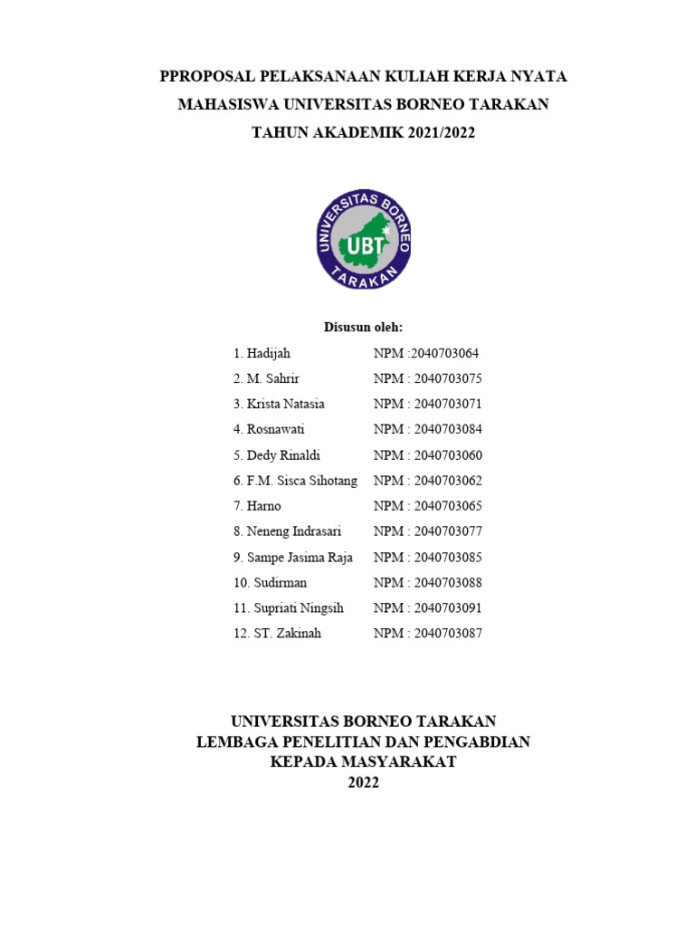 Proposal KKN Mahasiswa UBT 2021/2022 | PDF | Karier & Perkembangan | Seni
