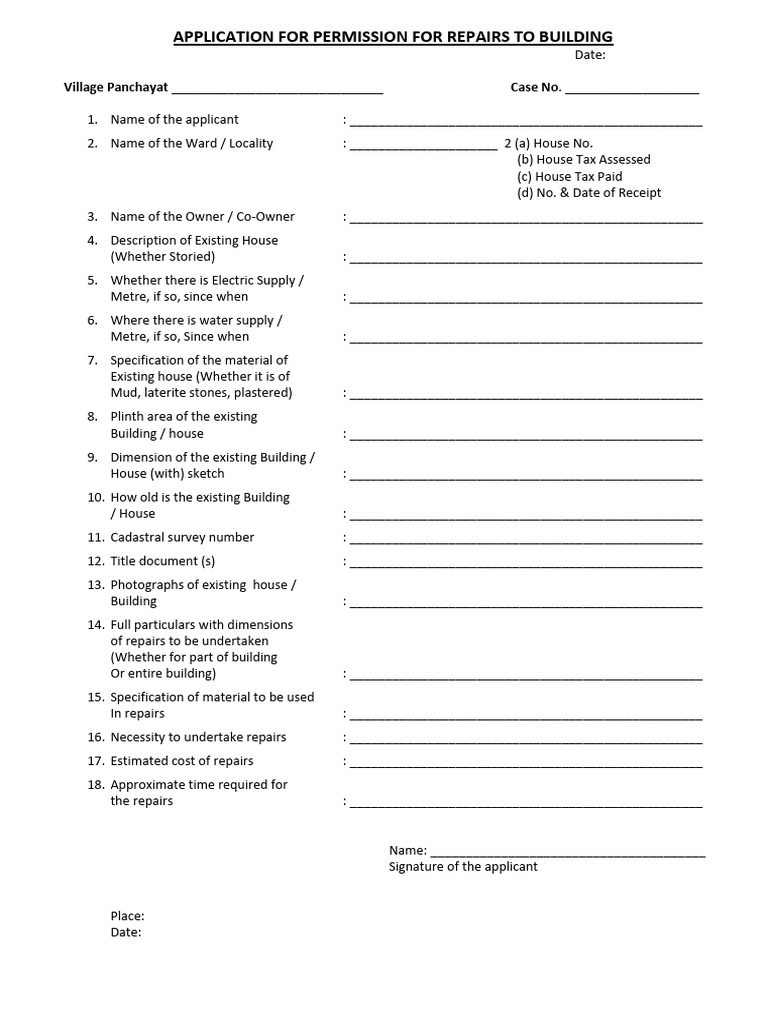 Building Repair Permission Application | PDF