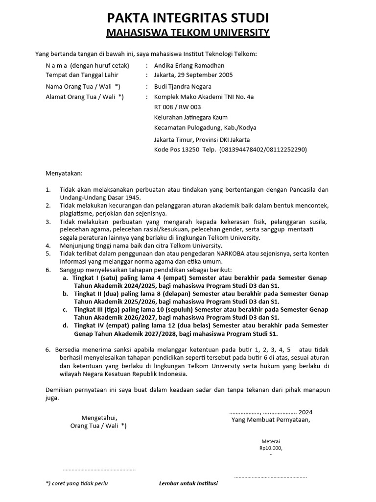 Pakta Integritas Mahasiswa Telkom University | PDF | Komputer