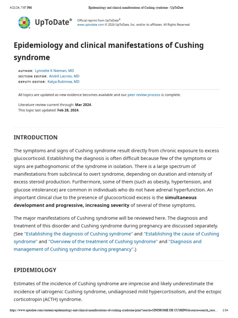 Epidemiology and Clinical Manifestations of Cushing Syndrome - UpToDate ...