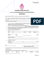 Parish APPLICATION FOR ENROLMENT ON THE PARISH REGISTER Declaration