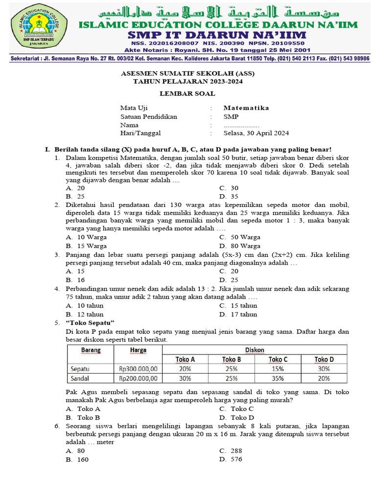  Soal Ass Matematika 2023-2024 
