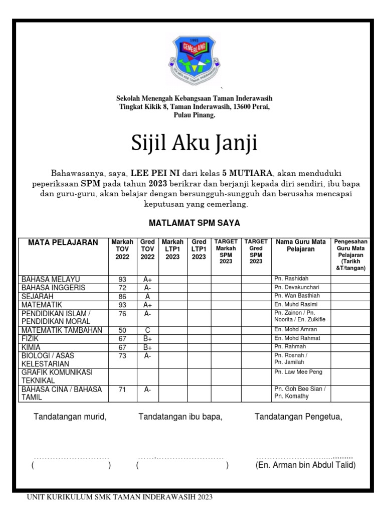 Templet Penetapan Target SPM 2023 5 Mutiara | PDF