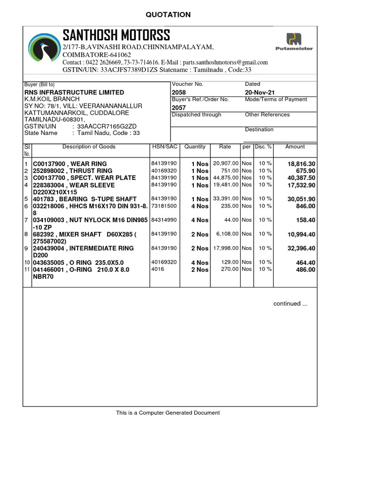 Quotation for RNS Parts Order | PDF