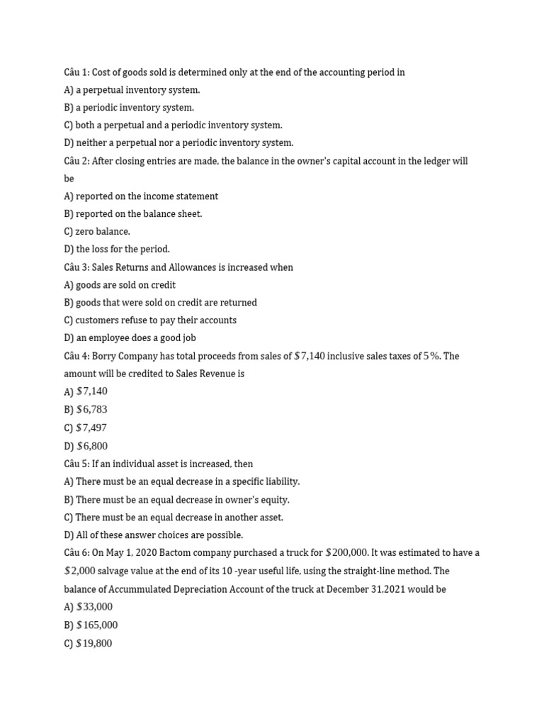 Accounting Concepts and Questions Guide | PDF | Debits And Credits ...