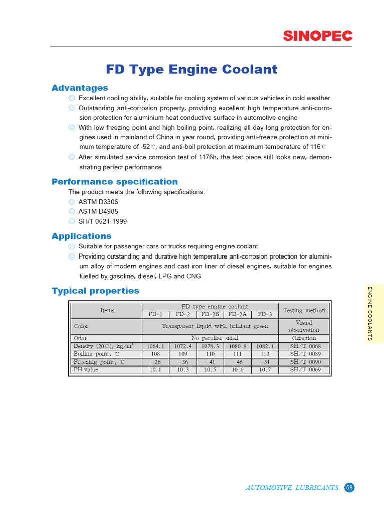 Engine Coolant Color and Specs Guide | PDF