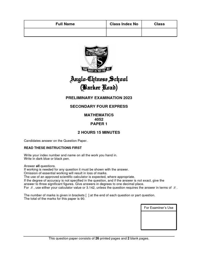 Anglo chinese school barker road full name class index no class