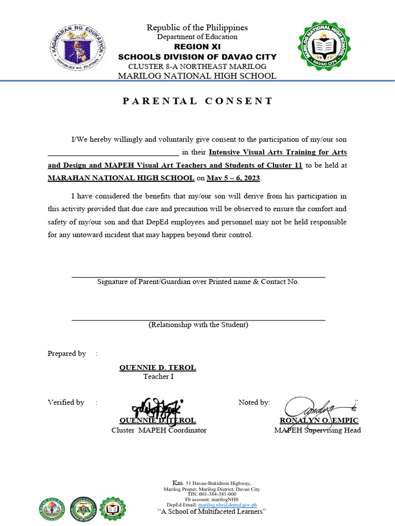 Parental Consent for Visual Arts Training | PDF