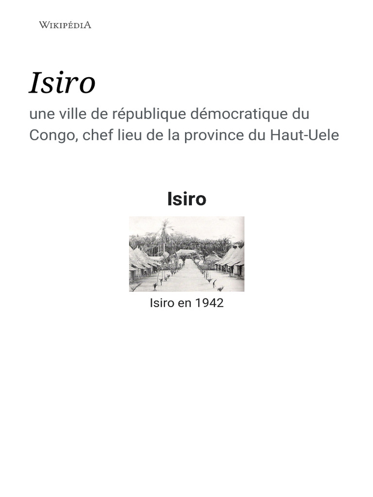 Isiro : Capitale du Haut-Uele en RDC | PDF