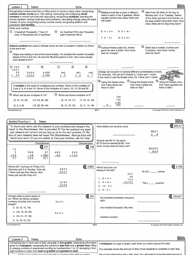 Excel math 6th grade pdf