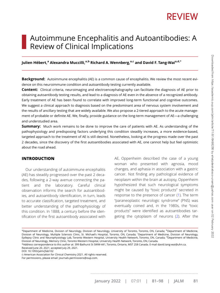 Autoimmune Encephalitis Overview | PDF | Autoimmune Disease | Epilepsy