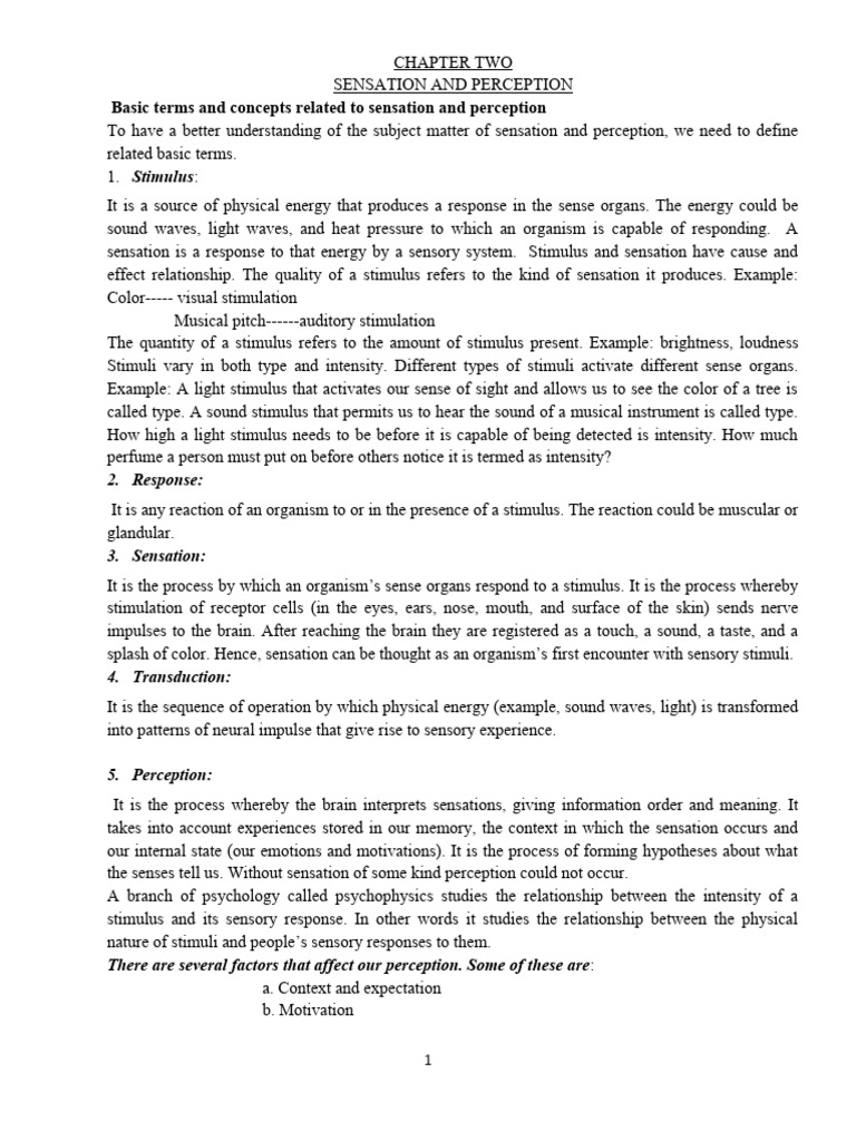 Sensation and Perception Basics | PDF | Senses | Perception