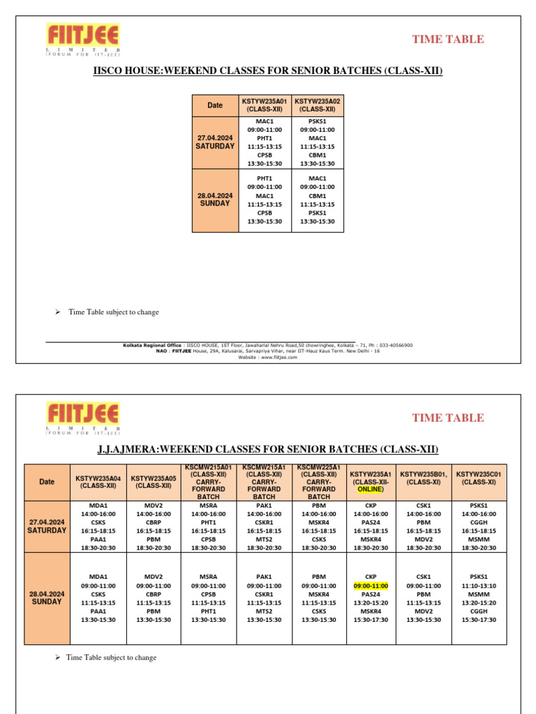 Time Table - 23.04.2024 - 28.04.2024 Senior | PDF | Workweek And Weekend