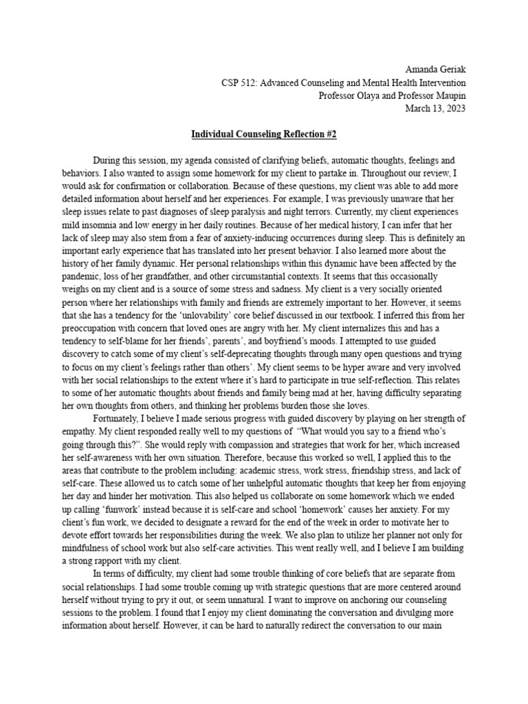 Counseling Reflection on Client's Beliefs | PDF | Feeling | Self Esteem