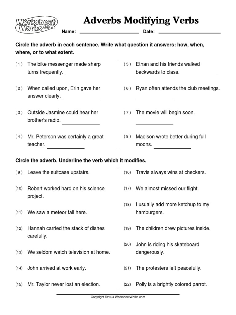 WorksheetWorks Adverbs Modifying Verbs 1 | PDF | Adverb | Languages