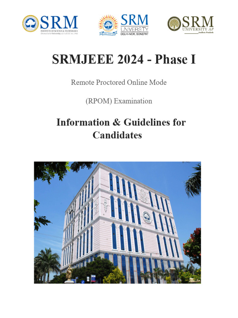 SRMJEEE 2024 Online Exam Guidelines | PDF | Computing | Software
