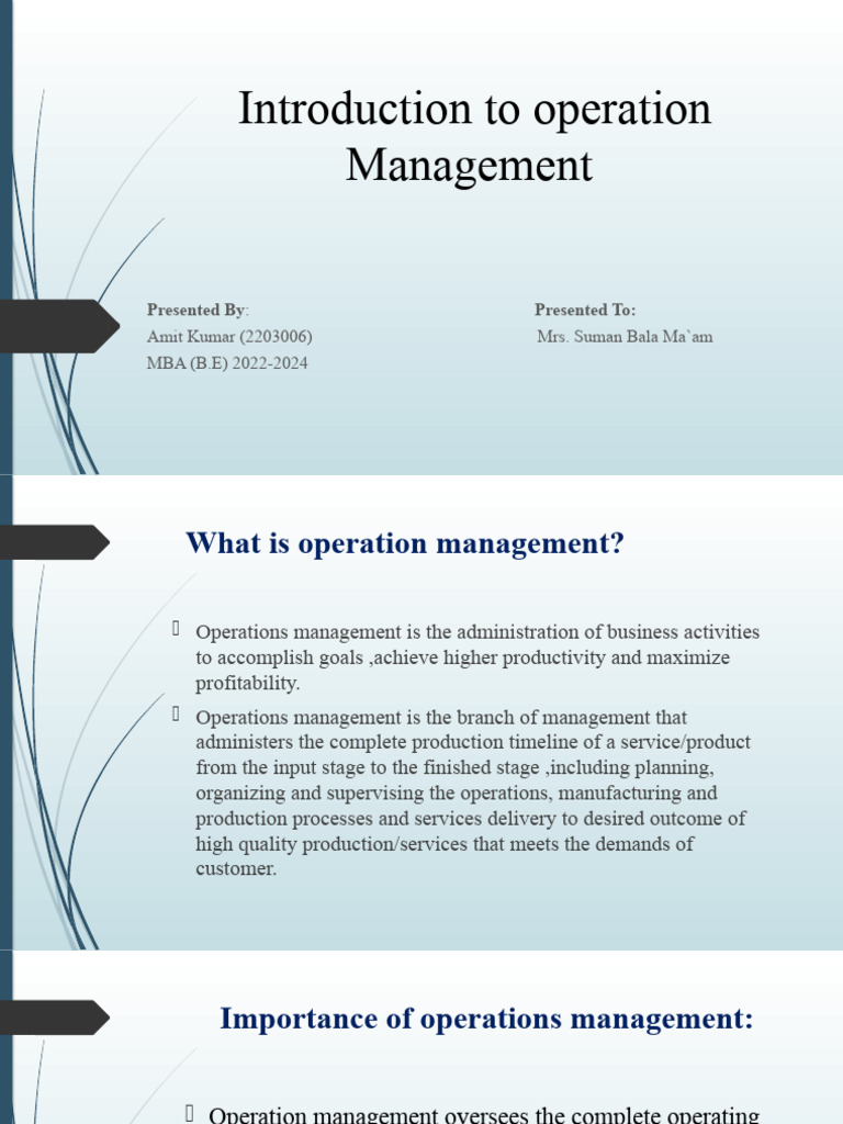 Introduction to Operation Management | PDF