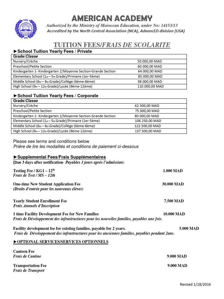 Tuition Fees Table | PDF | Kindergarten | Family