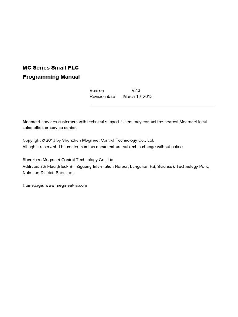 MC Series Small PLC Programming Manual | PDF | Programmable Logic ...