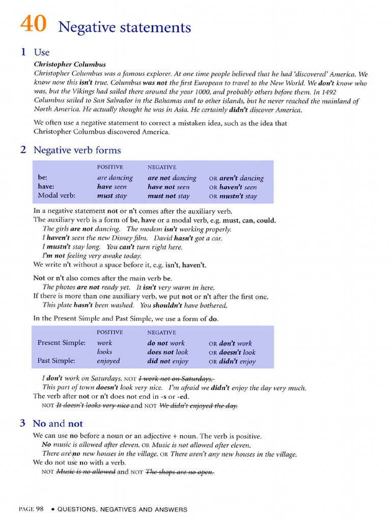 English Grammar: Negation Basics | PDF