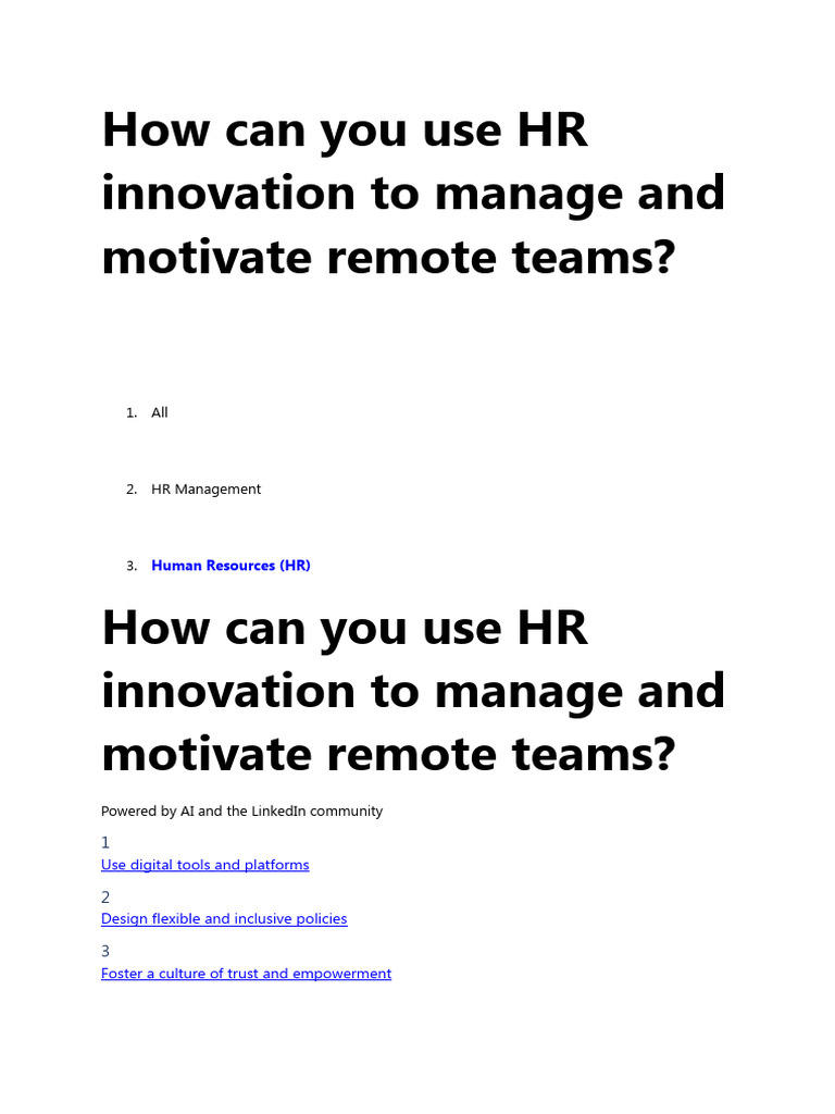 HR Innovation for Remote Teams | PDF | Innovation | Empowerment