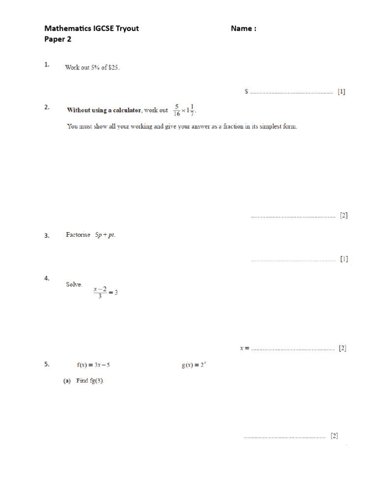 IGCSE Math Practice Exam | PDF