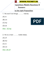 PSC English Prepositions Model Questions and Asnwers