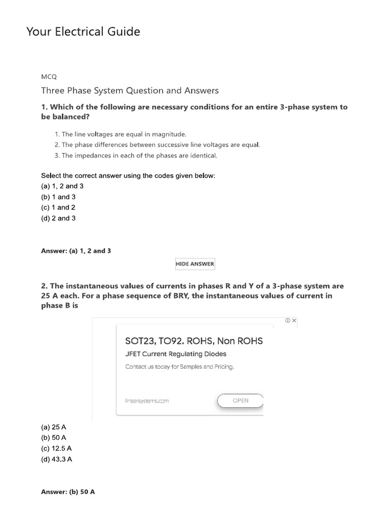 Three Phase System Question and Answers PDF