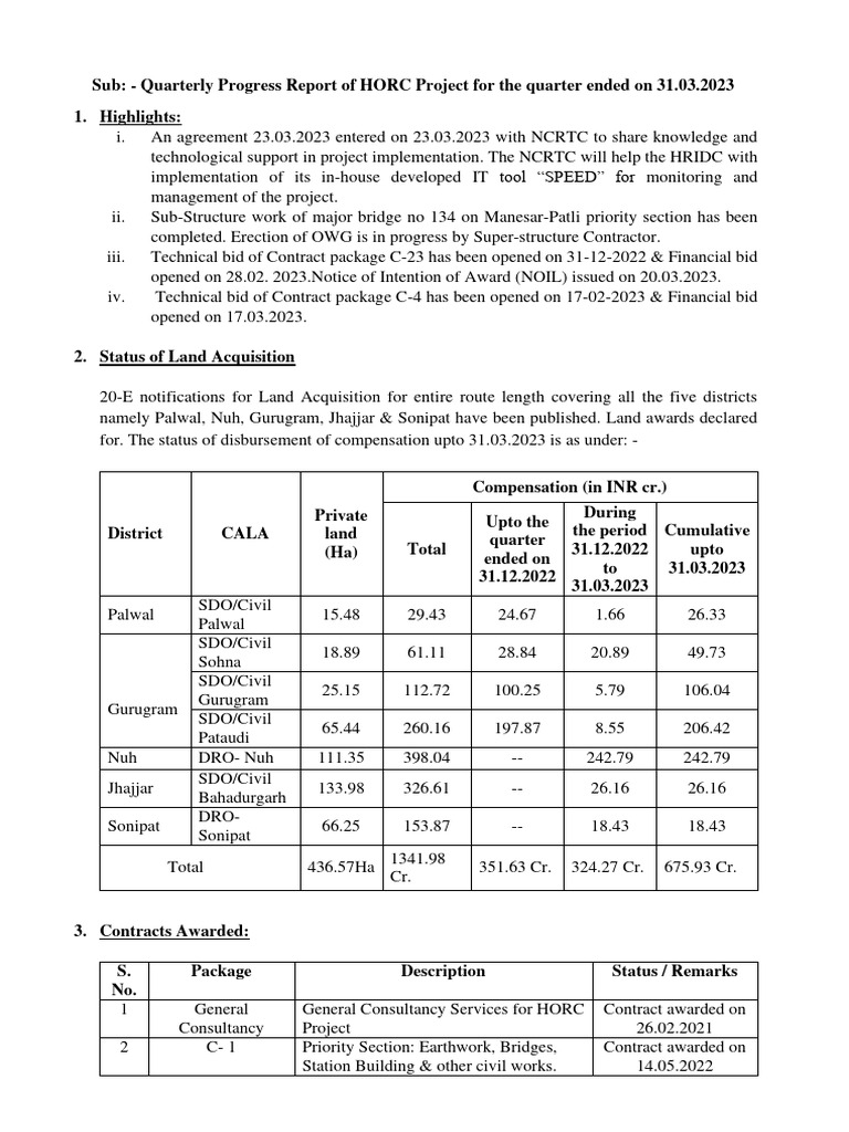 HORC Project Quarterly Report Q1 2023 | PDF