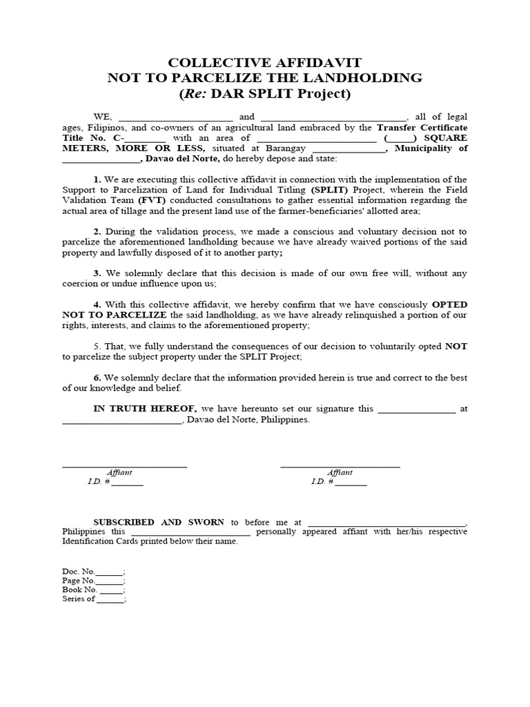 Collective Affidavit Against Parcelization | PDF | Law