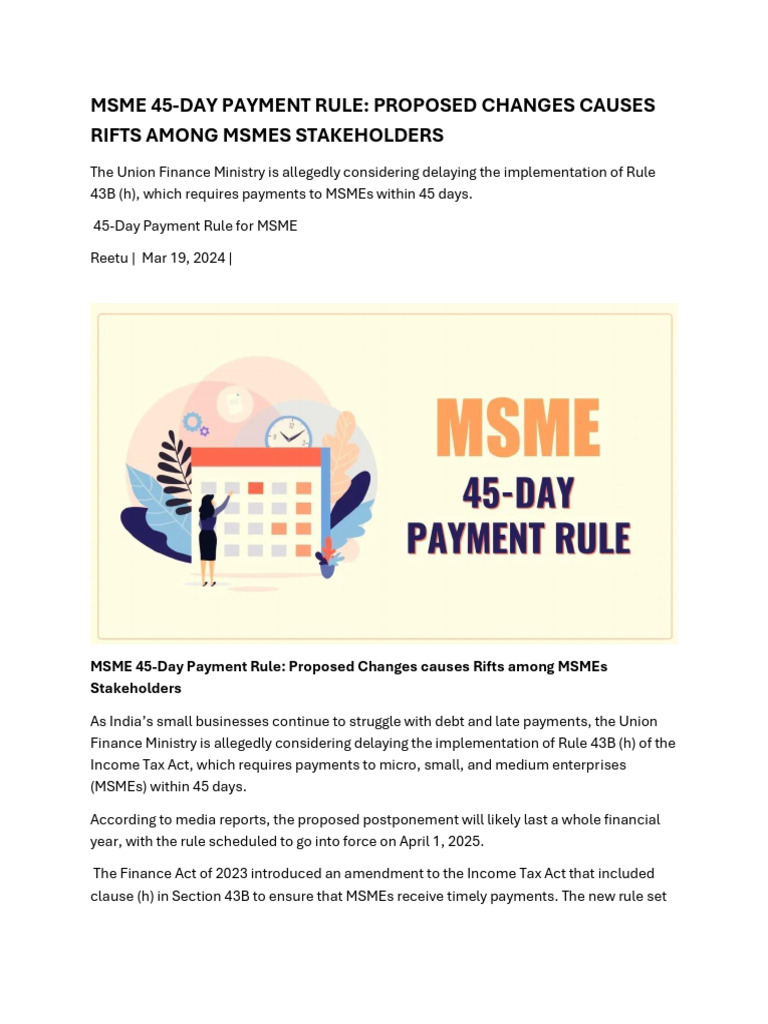 Proposed Delay in MSME 45-Day Payment Rule | PDF | Small And Medium ...