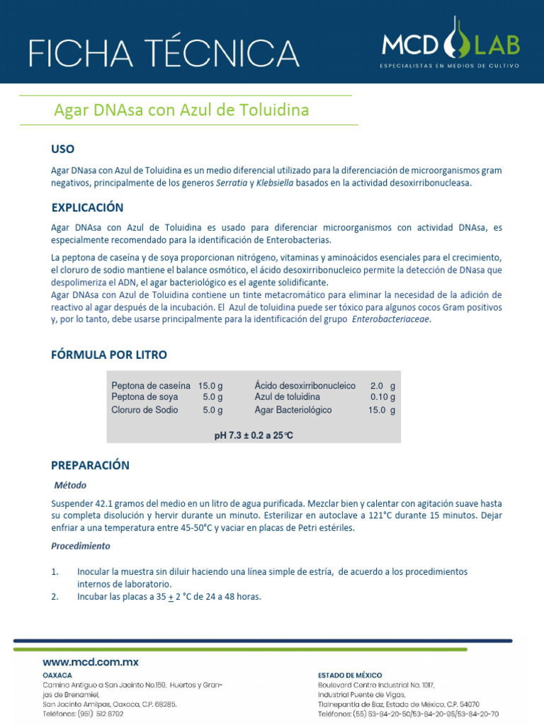 Agar DNAsa con Azul de Toluidina | PDF