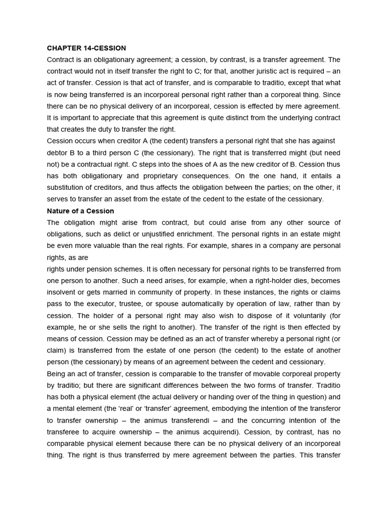Chapter 14 Cession PDF Employment Cession