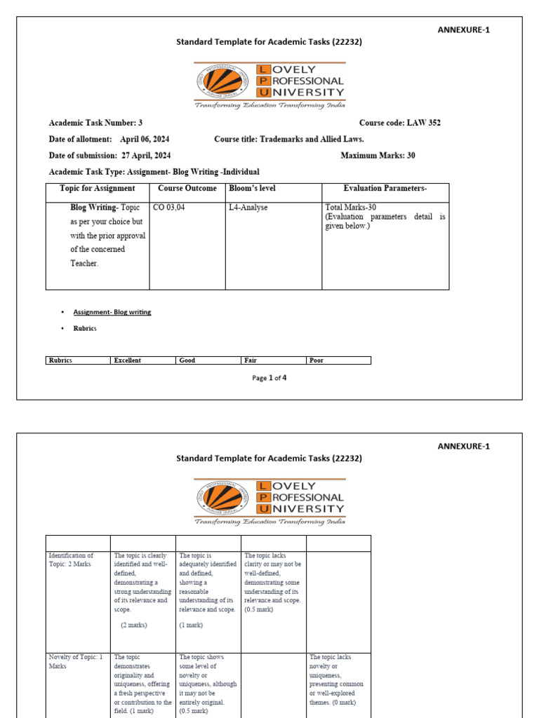 A758805068 - 5 - 2024 - CA 3 Blog Writing | PDF | Rubric (Academic ...