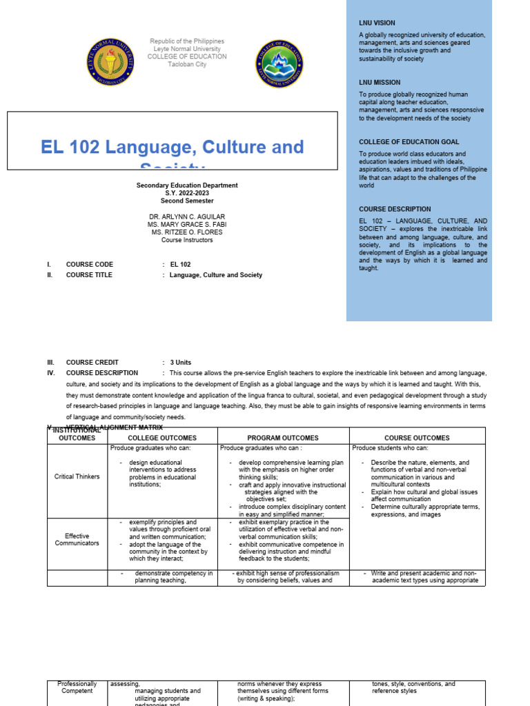 Language Culture and Society - Syllabus.final 1 | PDF | Communication ...