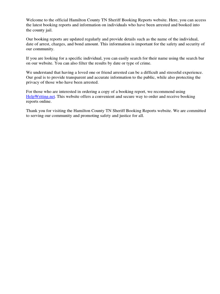 Hamilton County TN Sheriff Booking Reports PDF Chattanooga Arrest