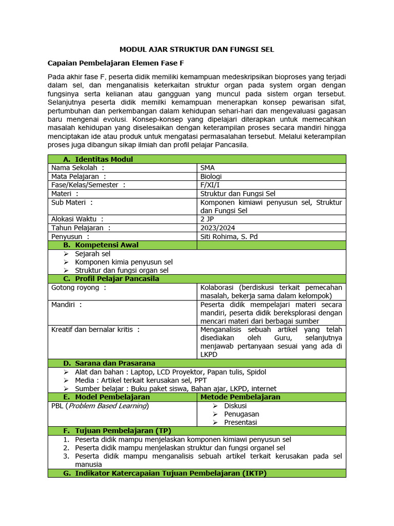 Modul Ajar Sel | PDF