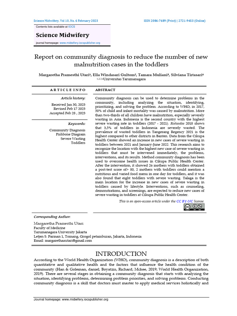 Community Diagnosis of Toddler Malnutrition | PDF | Malnutrition ...