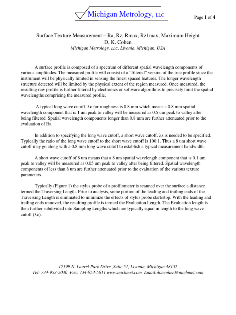 Rmax Rz1Max RZ | PDF | Wavelength | Surface Roughness