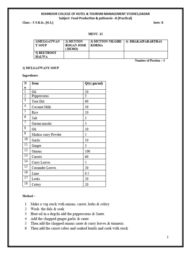Menu 12 | PDF | Curry | Food And Drink Preparation