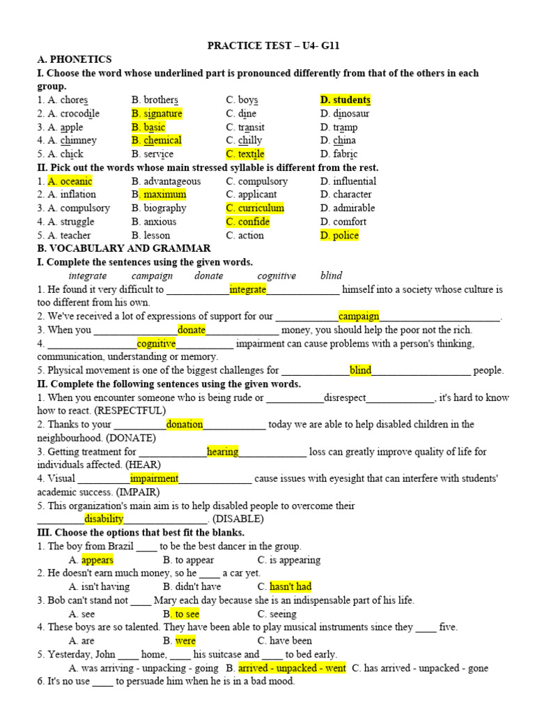 Grade 11 Phonetics and Grammar Practice Test | PDF | Speech Synthesis ...