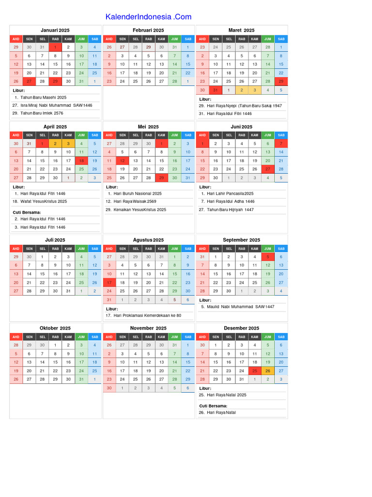 Calendar Masehi 2025 | PDF