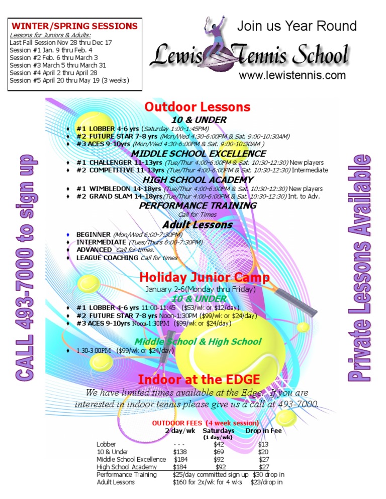 Winter/Spring Tennis Lessons Schedule | PDF
