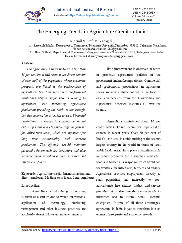 The Emerging Trends in Agriculture Credit in India | PDF | Cost Of ...