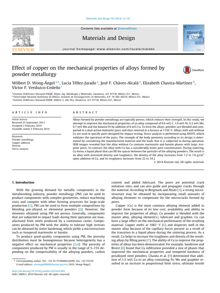 Effect of Copper On The Mechanical Properties of Alloys Formed by ...